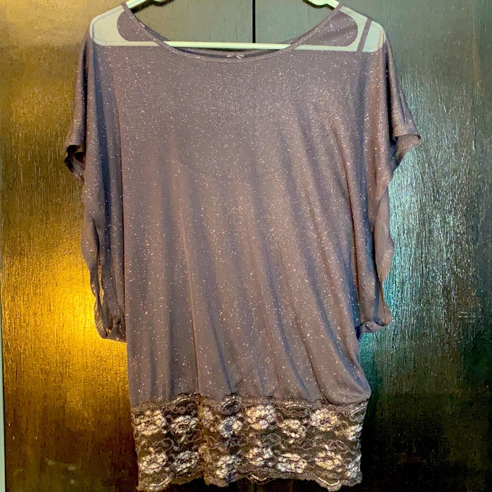 Gray Sheer Shimmer Top W Tank Top Under Layer